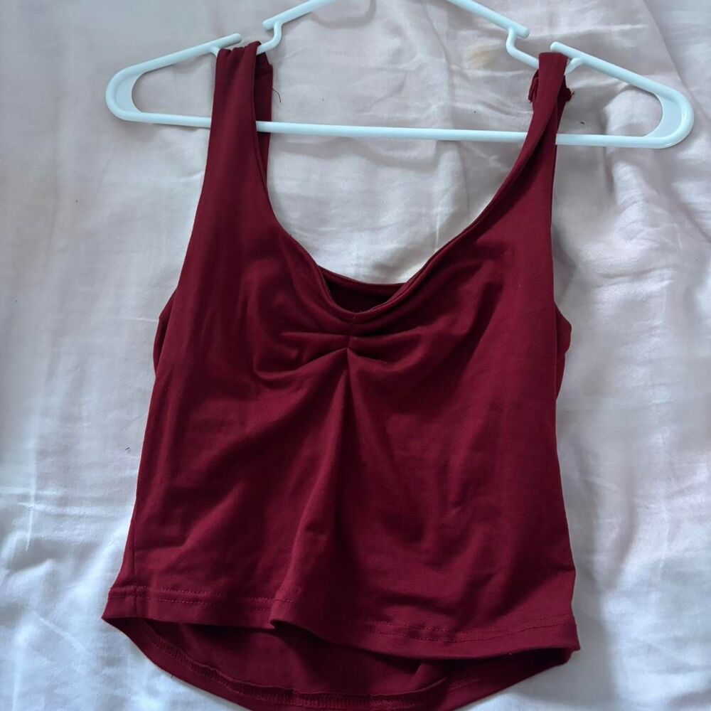 SHEIN Business Ruched Red Maroon Medium Women's Burgundy Tank Top Blouse